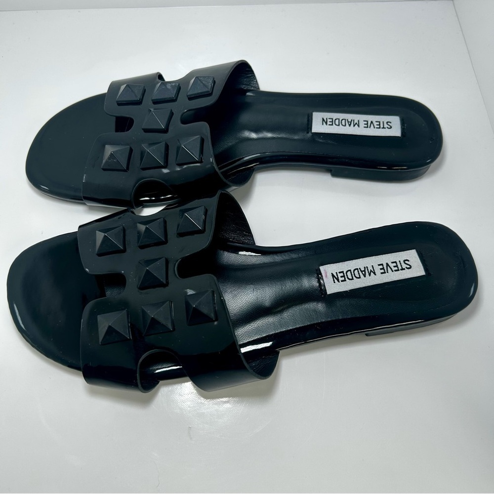 Steve Madden Women’s Black Flat Sandals Sleek Comfort, Size 40 - Picture 3 of 7